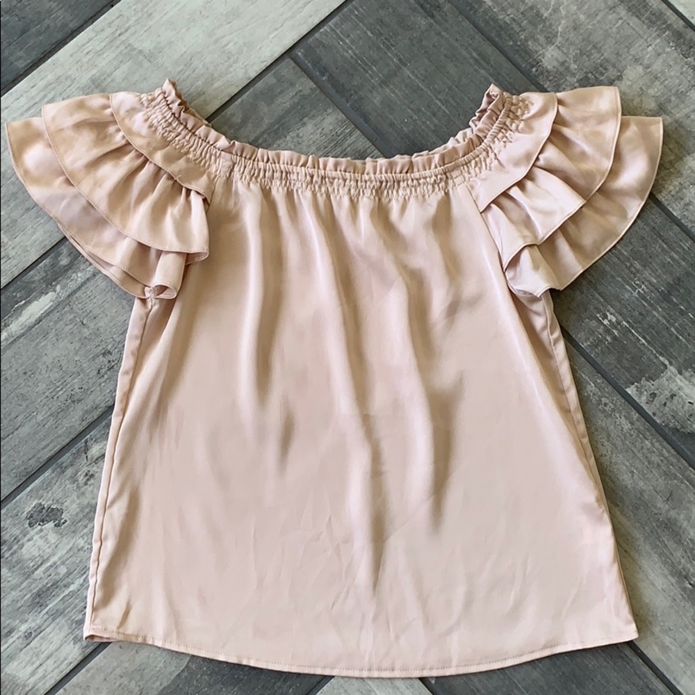 WAYF blush off the shoulder silk top